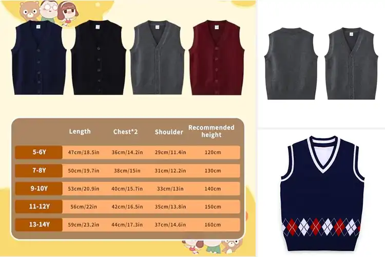 Detailed view of best children’s v-neck knitwear vests