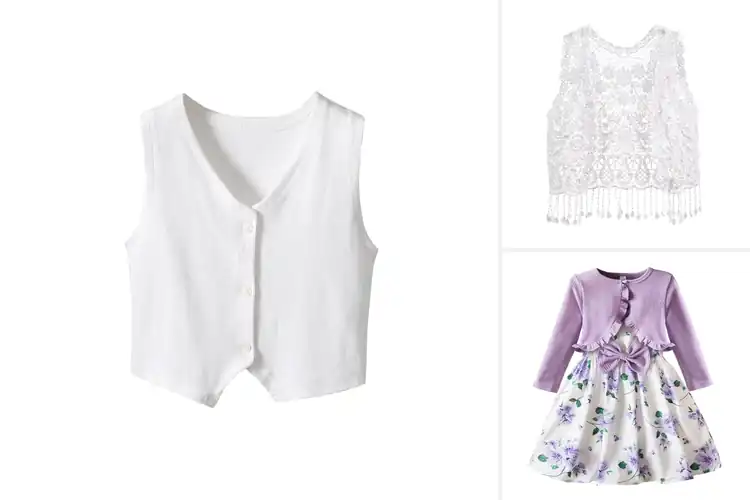 Detailed view of best girls sleeveless knit cardigans