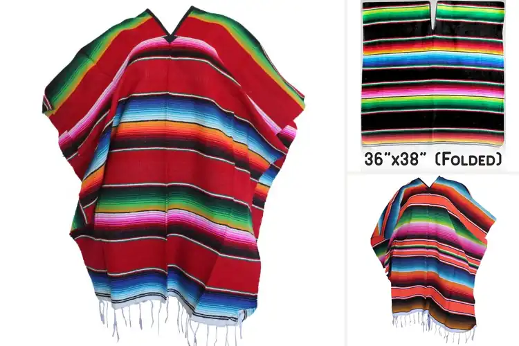 Detailed view of Best Handwoven Serape Blanket Oriented Poncho