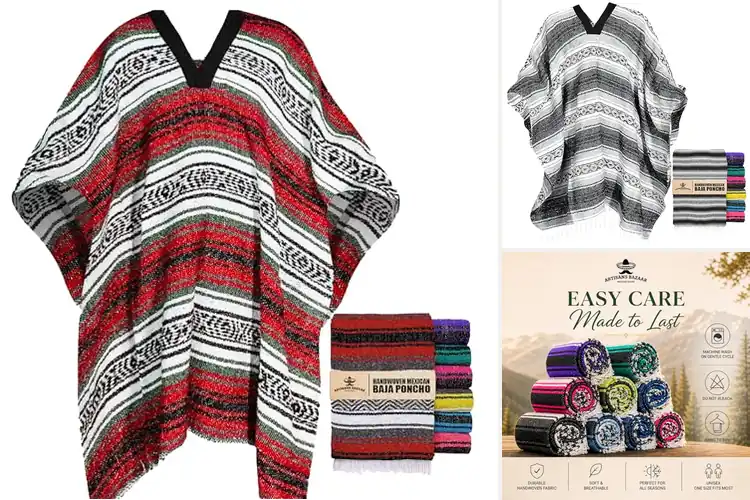 Detailed view of Best Mexican Blanket Poncho Fabric