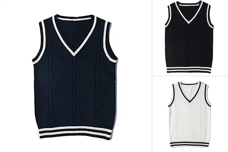 Detailed view of Best Striped Neckline Knit Vest For School