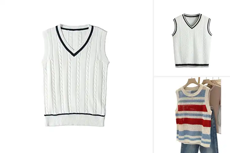 Detailed view of Best Striped Ribbed Trim Knit Vest For Comfort