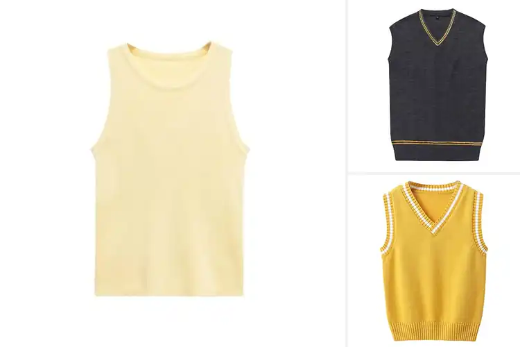 Detailed view of Best Yellow Knit Waistcoat For Daily Wear